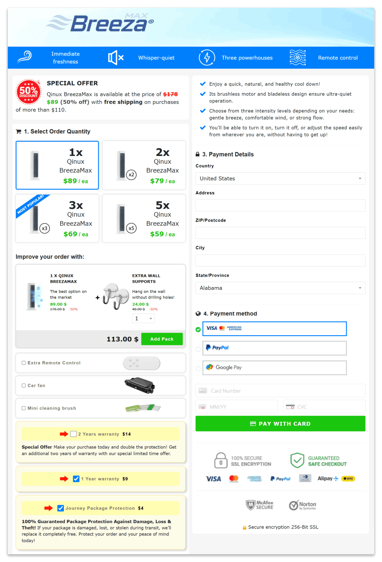 Breeze AC secure checkout page